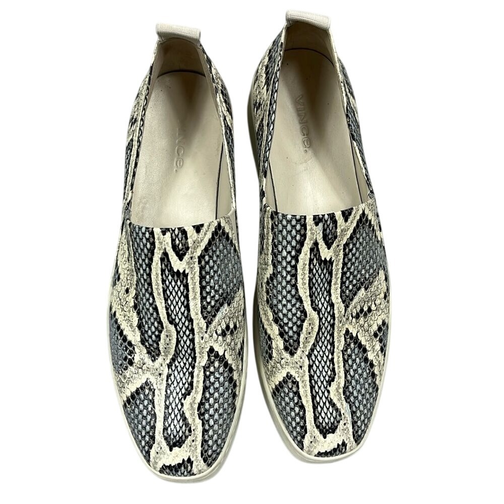 Vince Slip On Snakeskin Embossed Leather Platform Shoes Womens Size 8‎ Blk Ivory